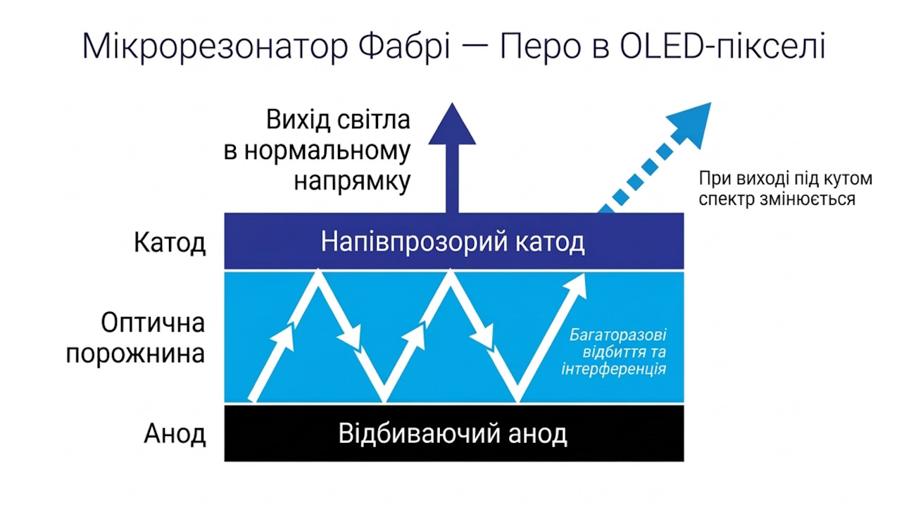 Схема мікрорезонатора Фабрі &mdash; Перо в OLED-пікселі
